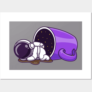 Cute Astronaut Sleeping With Coffee Cup Cartoon Posters and Art